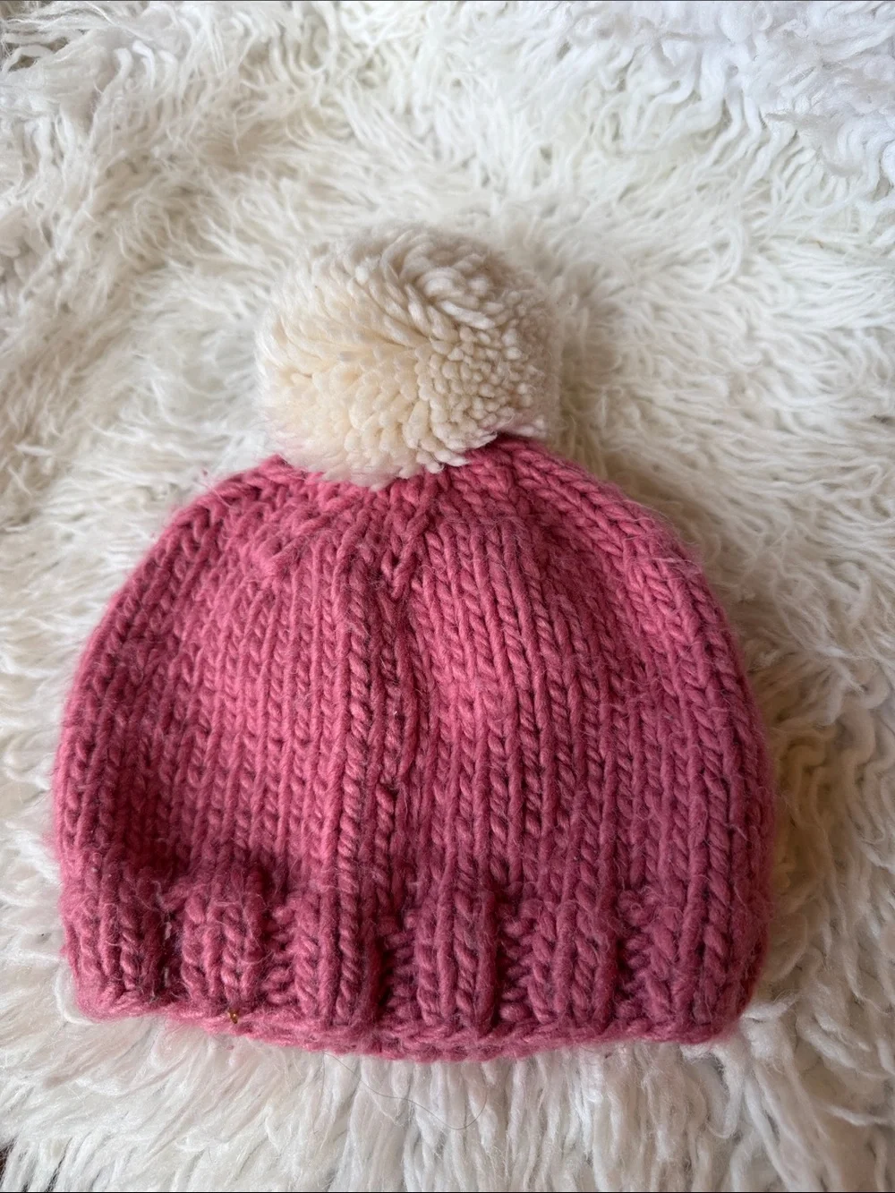 SPEARMINT LOVE | Pink Knit Pom Beanie with Cream 'Be Mine' Detail
